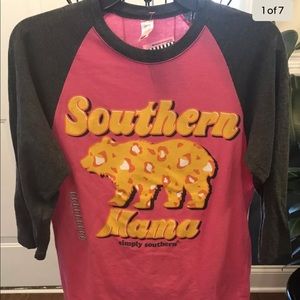 New Simply Southern Mama Bear 3/4 length Pink, Gray shirt Small S NWT Womens
